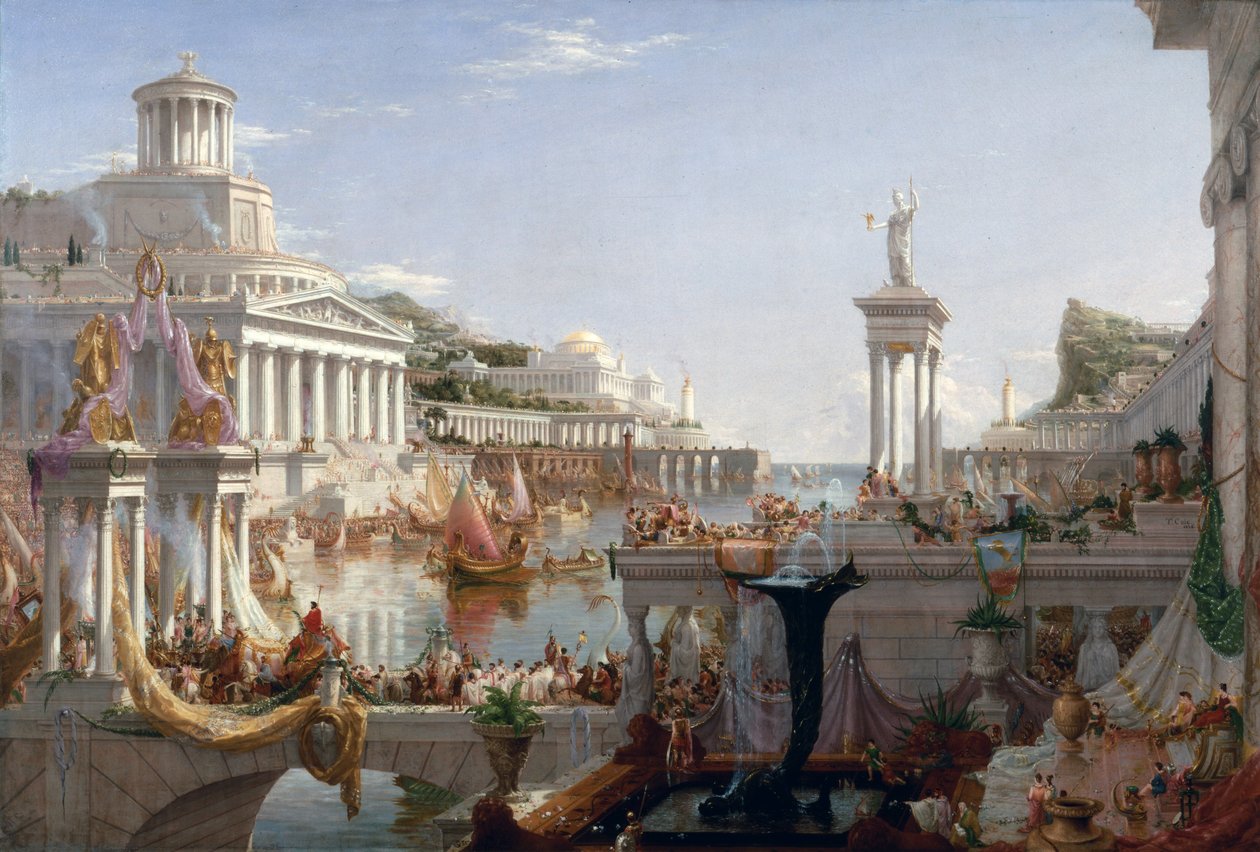 Imperiets forbrugsforløb - Romerrigets apoteose. I den 2. plan, øen Atlantis (Atlantis) i sin pragt. Maleri af Thomas Cole af Thomas Cole