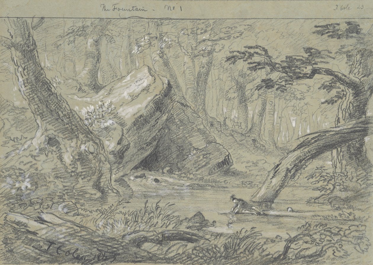 The Fountain, No. 1: The Wounded Indian Slaking His Death Thirst, 1843. af Thomas Cole