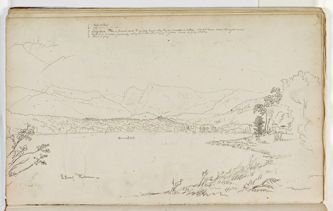 The Head of Windermere, Lake District, England, 1829 (pen og blæk over blyant på papir) af Thomas Cole