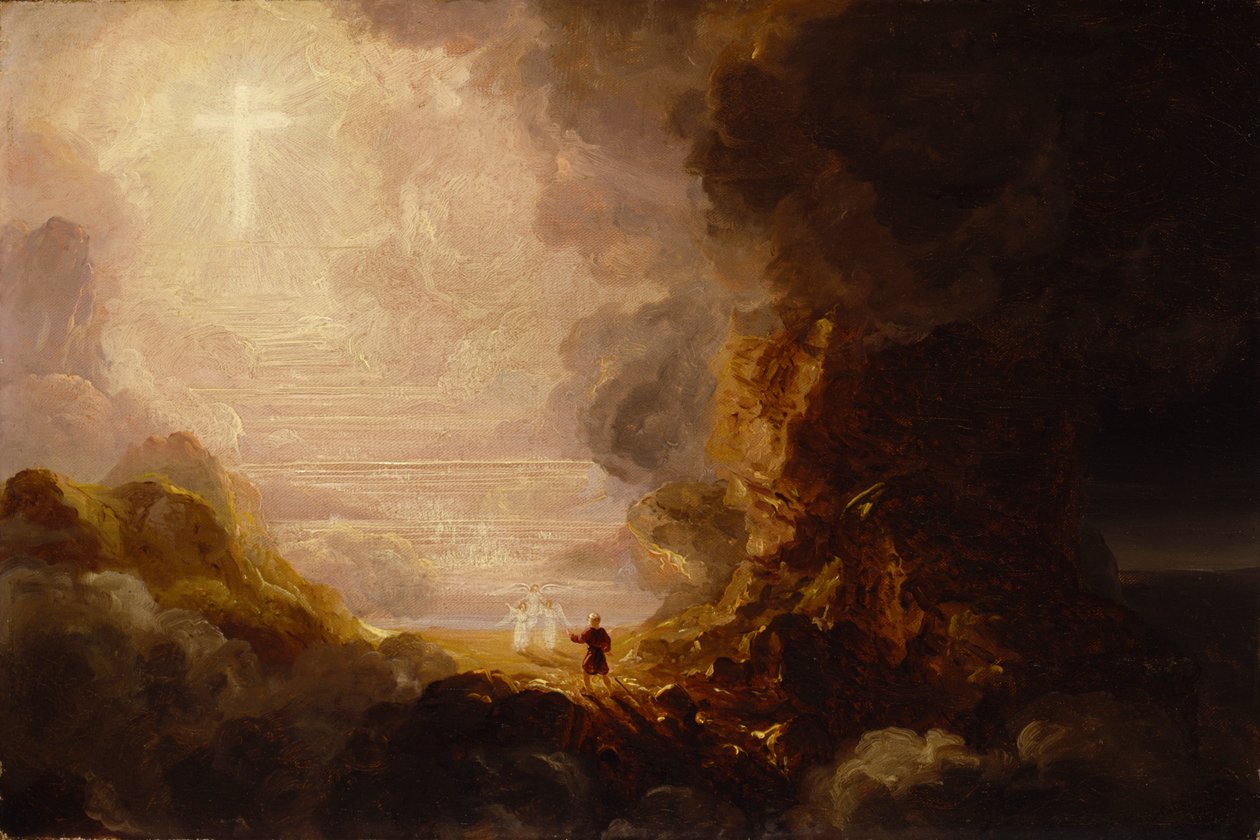 Korsets pilgrim ved slutningen af sin rejse (studie til serien Korset og verden) af Thomas Cole