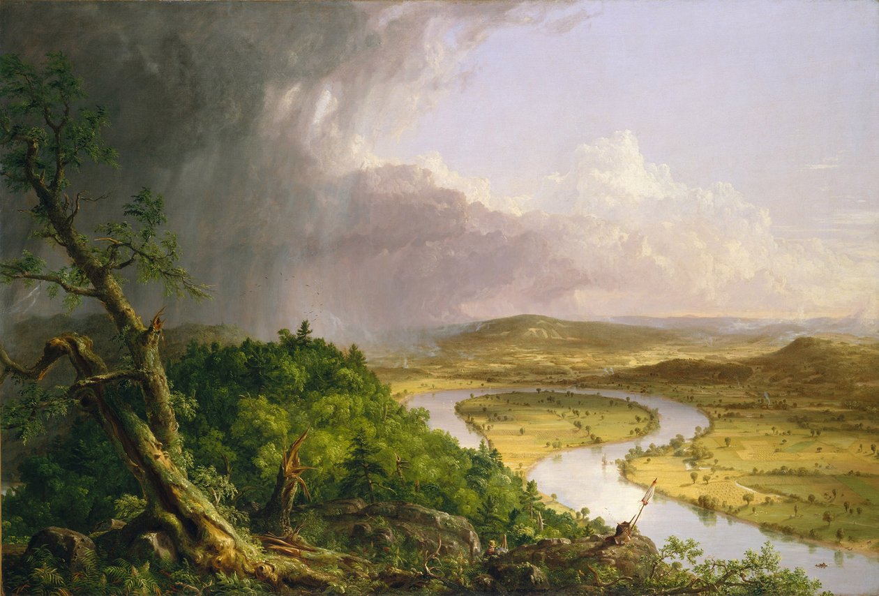 Udsigt fra Mount Holyoke, Northampton, Massachusetts, efter et tordenvejr - The Oxbow af Thomas Cole