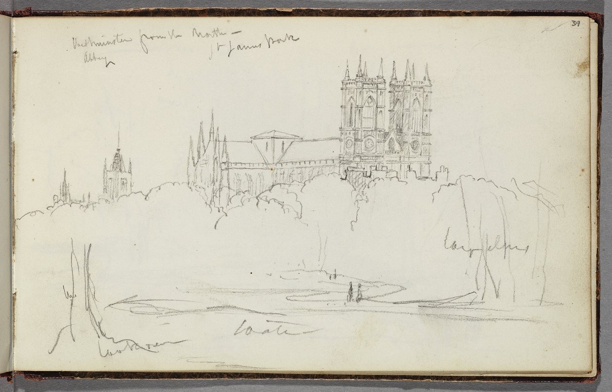 Westminster Abbey from the North, St. James Park, c.1830 (pencil on paper) af Thomas Cole