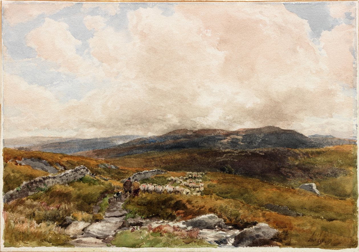 Moorland Scene (blyant) af Thomas Collier