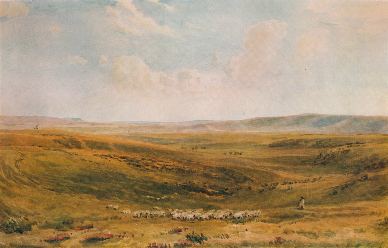 Downs nær Lewes Seaford Cliff i det fjerne, c1887 af Thomas Collier