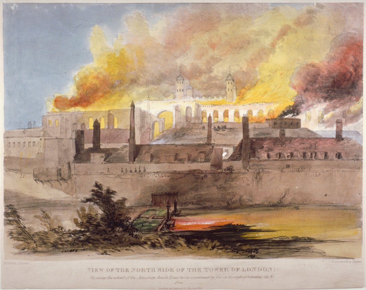 Brand ved våbenhuset i Tower of London, 30. oktober 1841 af Thomas Colman Dibdin