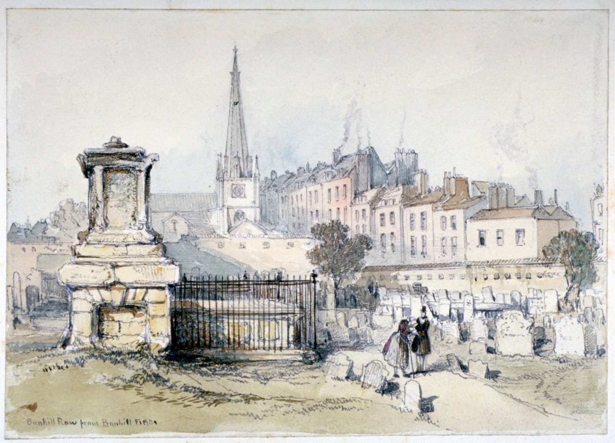 Udsigt over Bunhill Row fra Bunhill Fields, Finsbury, Islington, London, c1860. af Thomas Colman Dibdin