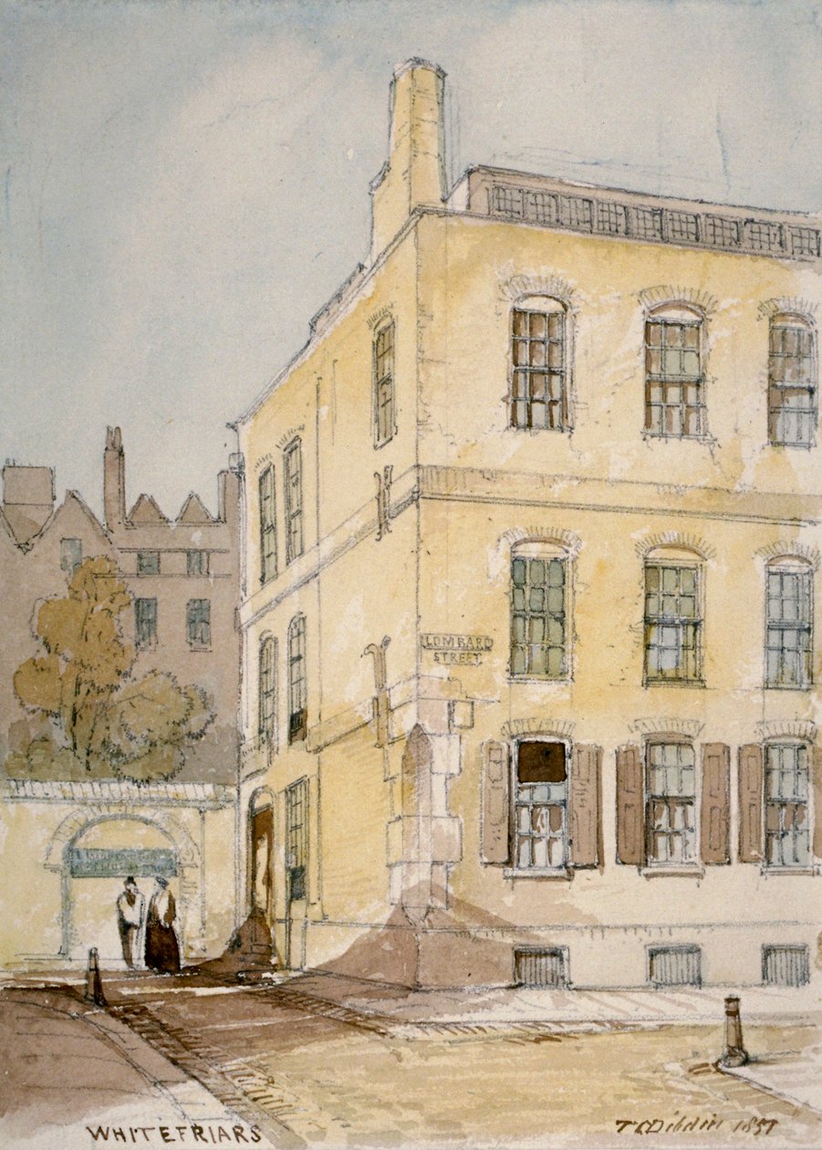 Udsigt over Whitefriars, der viser hjørnet af Lombard Street, City of London, 1851. af Thomas Colman Dibdin