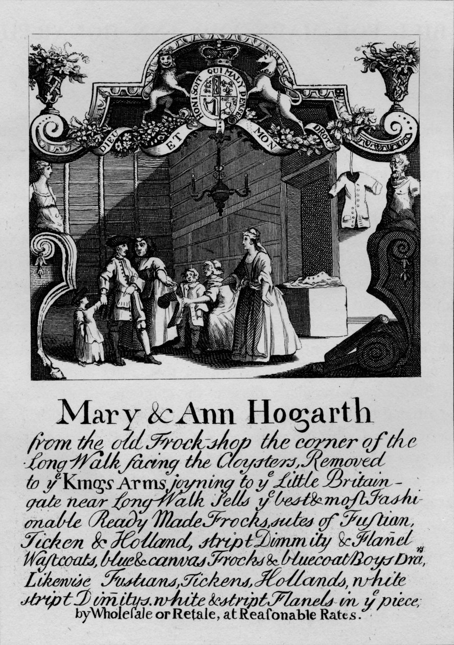 Handelskort til Mary og Ann Hogarths butik, 1807, 1827. af Thomas Cook