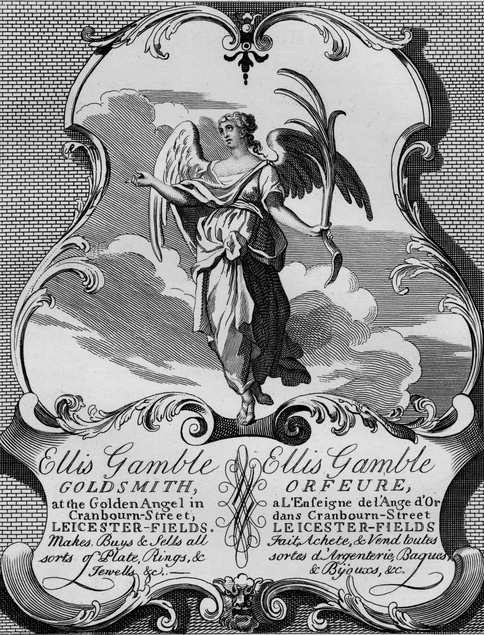 Handelskort fra guldsmed Ellis Gamble, 1720