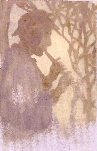 A Woodlander, or Piping to the Never Never Land (akvarel) af Thomas Cooper Gotch