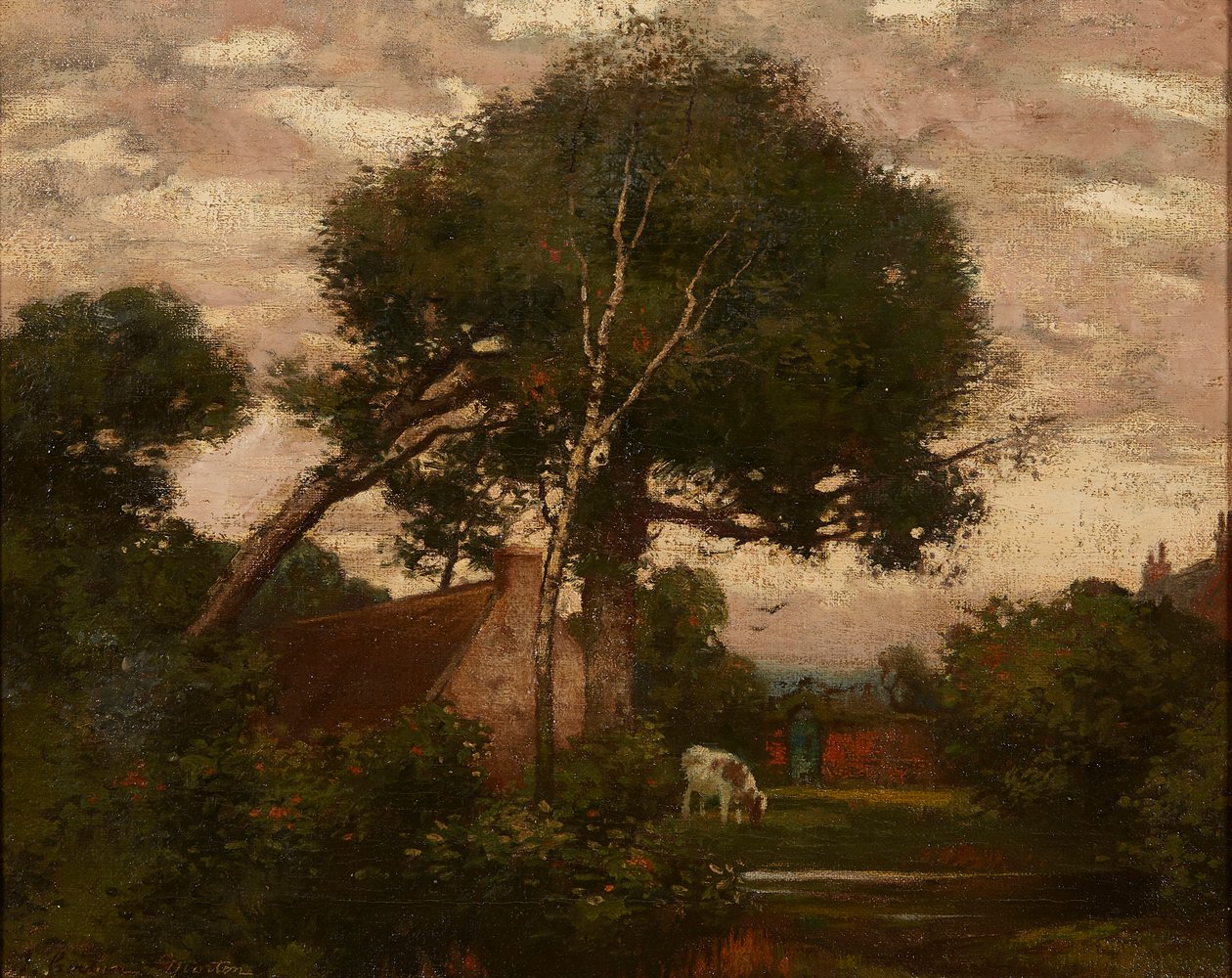 Landskab med kvægvanding (olie på lærred) af Thomas Corson Morton
