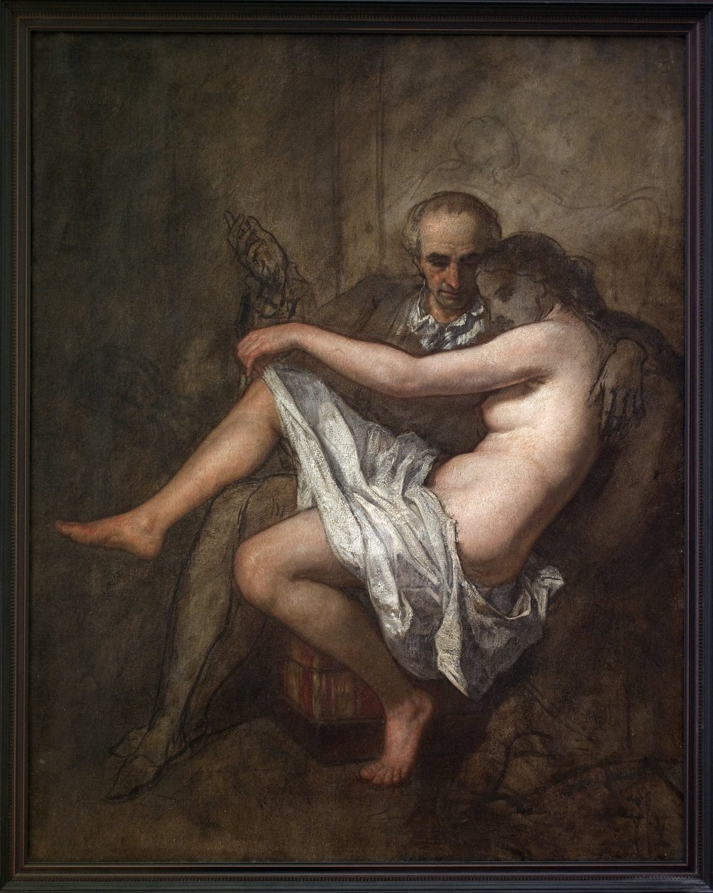 Baudelaire og præsident Sabatier. Et intimt og ufærdigt maleri, der forestiller digteren Charles Baudelaire (1821-1867) og hans muse elskerinde Apollonie Aglae Sabatier (1822-1889), kendt som præsidenten, der var vært for en verdslig salon i det 19. århund af Thomas Couture