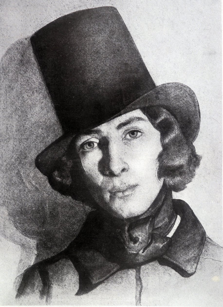 Portræt af Maurice Sand (1823-1889), søn af George Sand, 21 år gammel - Udateret tegning af Thomas Couture (1815-1879) - denne tegning blev i lang tid anset for at være hans mor George Sands tegning af Thomas Couture