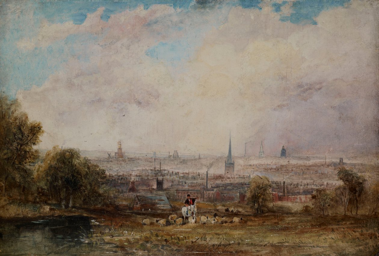 En fjern udsigt over Birmingham, 1825-1830 af Thomas Creswick