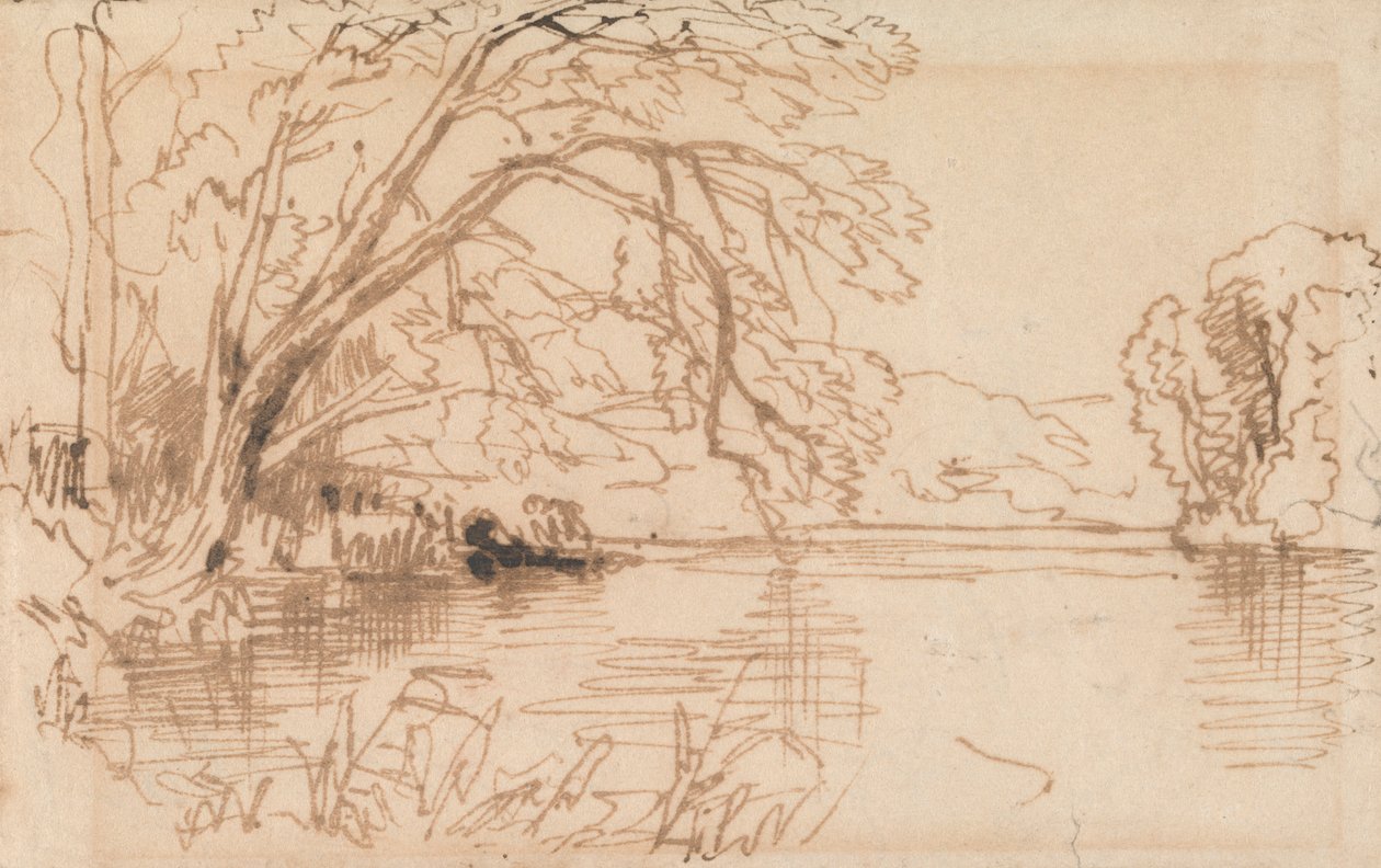 Et træ, der hænger over en flod af Thomas Creswick