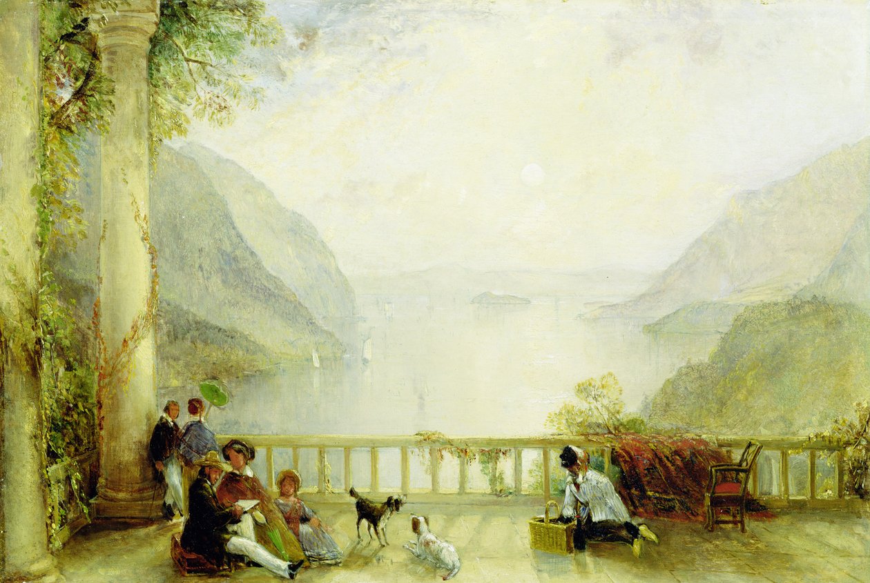 Figurer på en balkon, sandsynligvis ved Westpoint, ca. 1840-45 (olie på panel) af Thomas Creswick