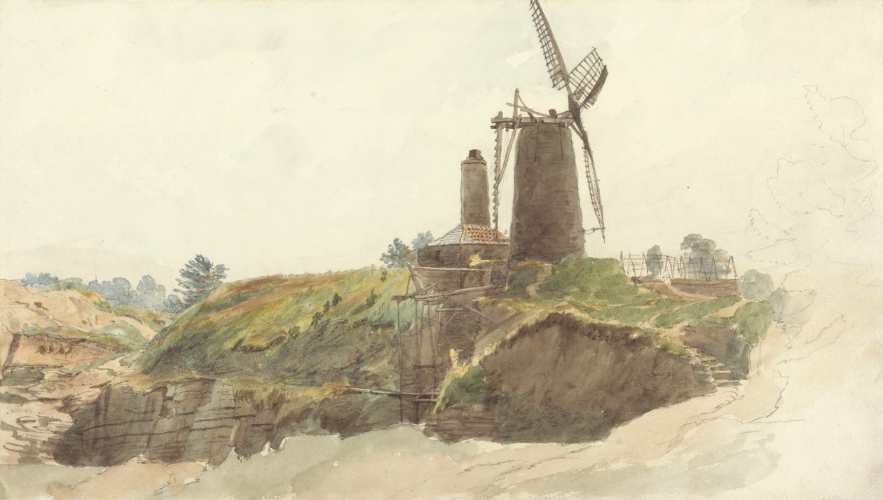 Landskab med vindmølle af Thomas Creswick