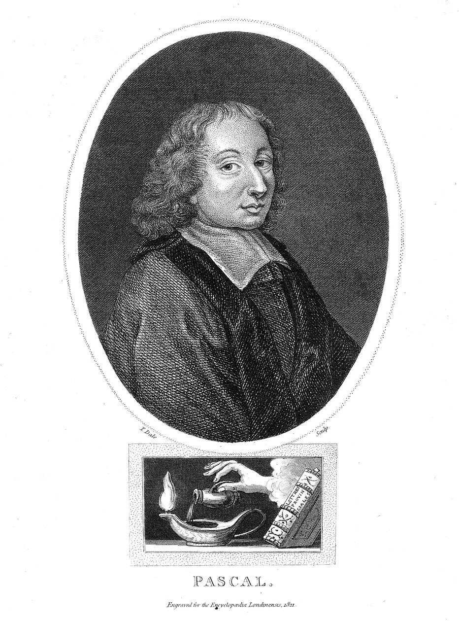 Blaise Pascal, fransk filosof, matematiker, fysiker og teolog fra det 17. århundrede, 1821 af Thomas Dale
