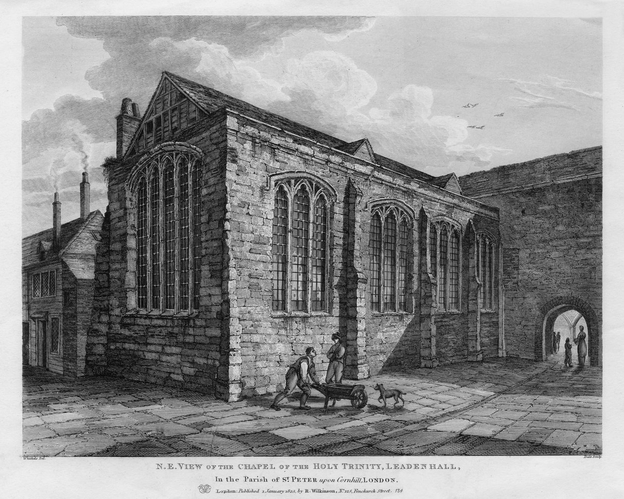 Nordøstudsigt over den hellige treenigheds kapel, Leadenhall, London, 1825. af Thomas Dale