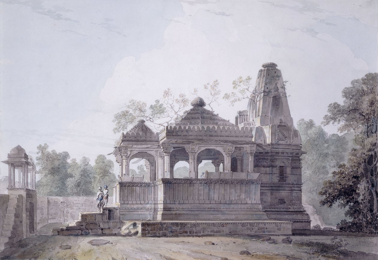 Et hinduistisk tempel i Rohtas-fortet, Bihar, af Thomas Daniell