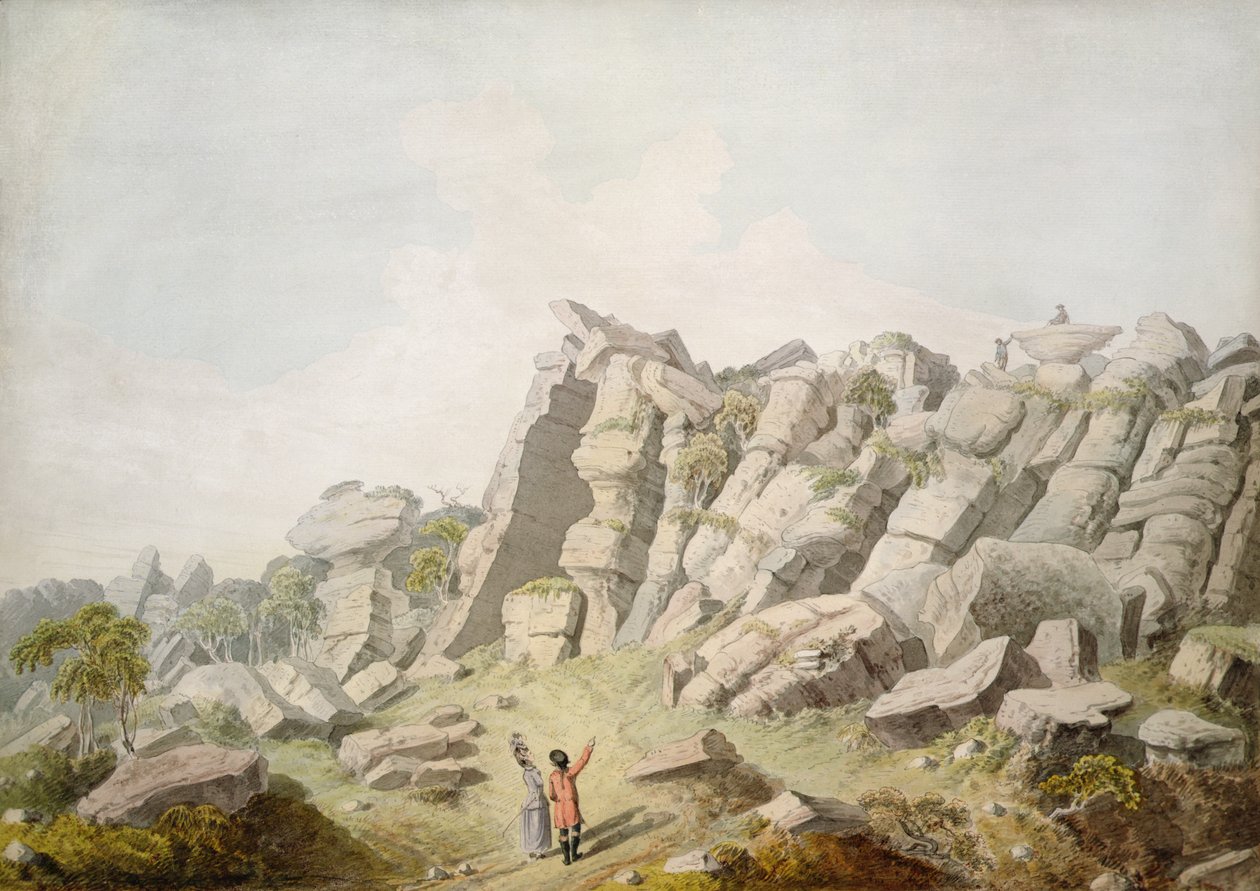 Figurer hos Brimham Crags (akvarel på papir) af Thomas Daniell