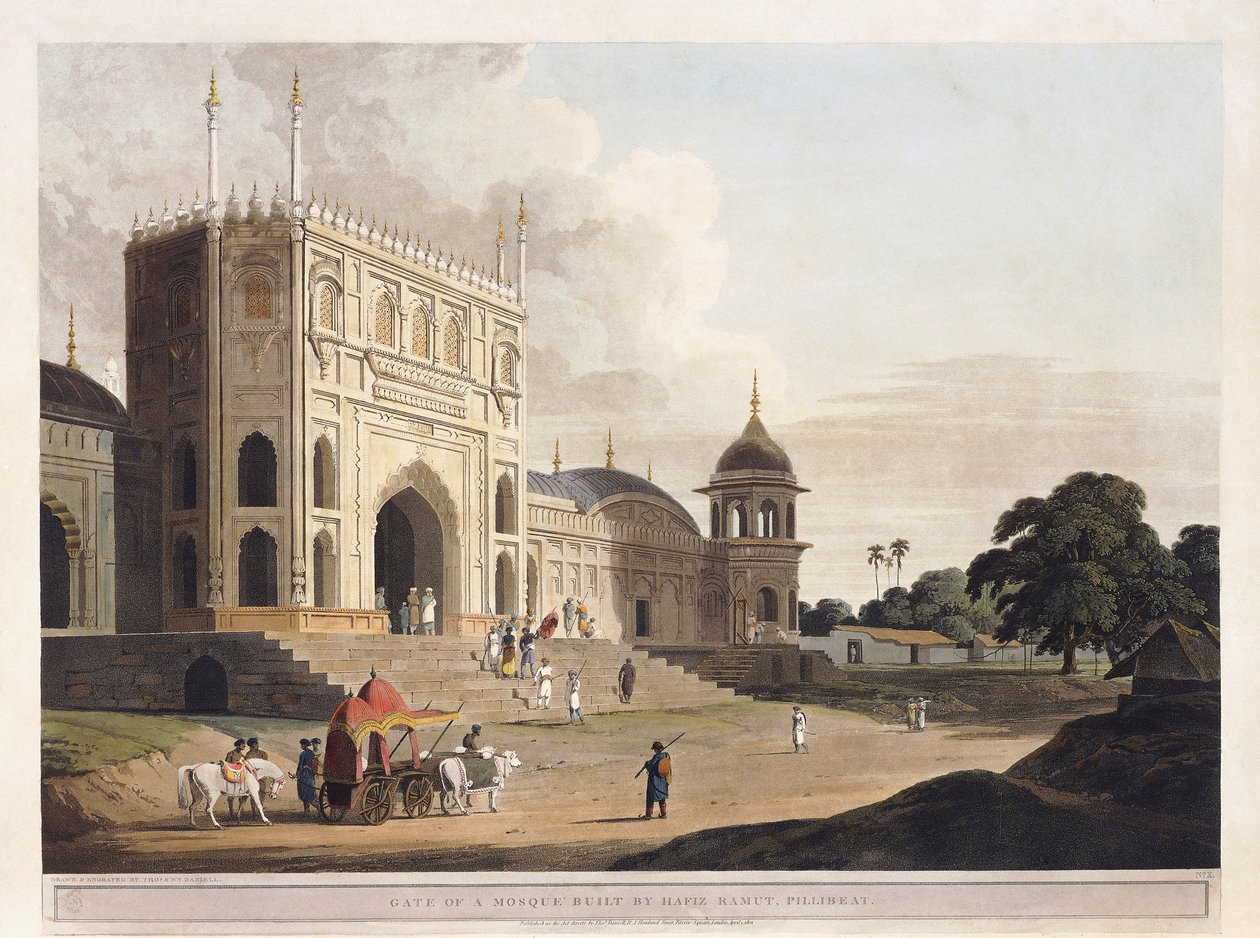 Porten til en moské bygget af Hafiz Ramut, Pillibeat, 1825-1 af Thomas Daniell