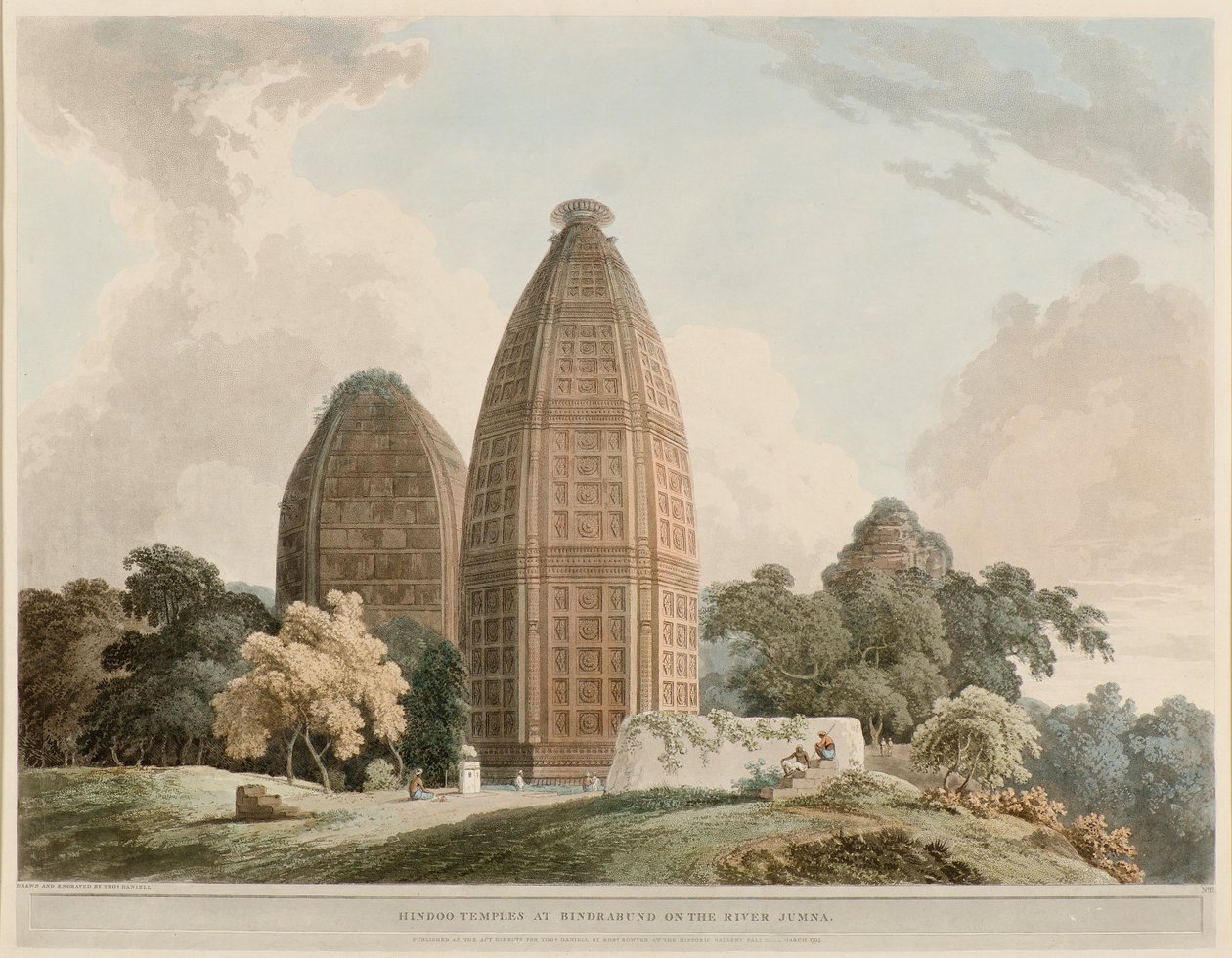 Hindoo-templer ved Bindrabund ved floden Jumna af Thomas Daniell