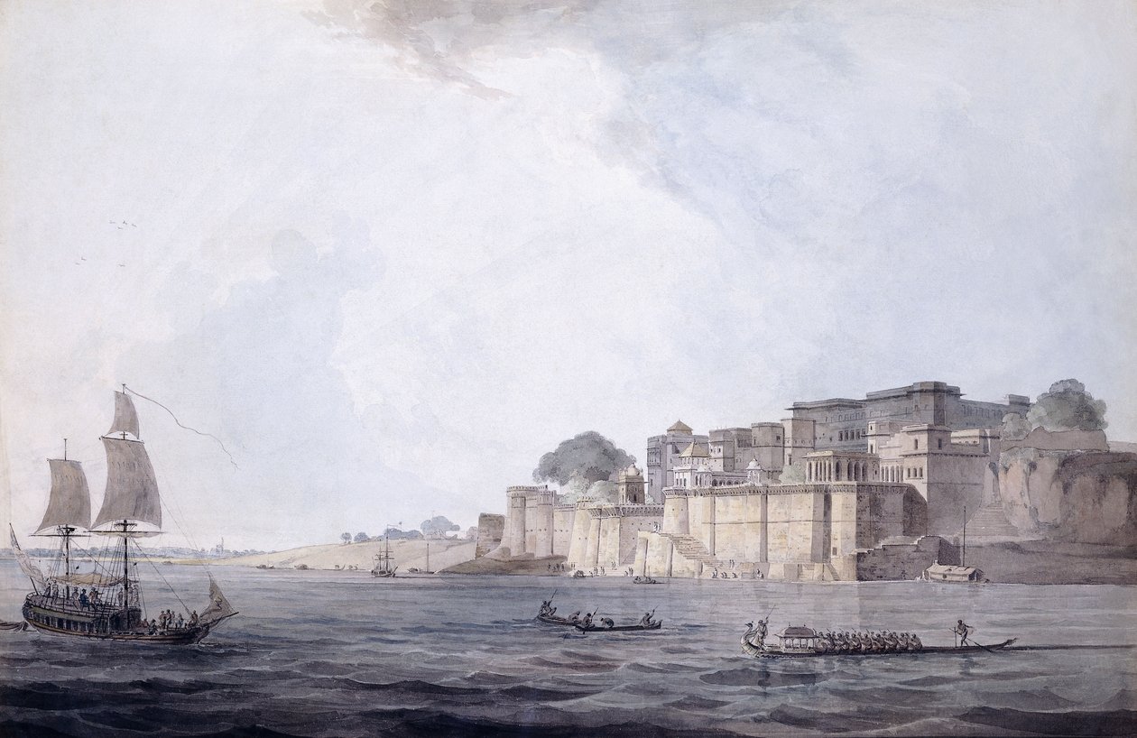 Ramnagar, nær Banaras [Varanasi], Uttar Pradesh, S.O. 1788-9 af Thomas Daniell