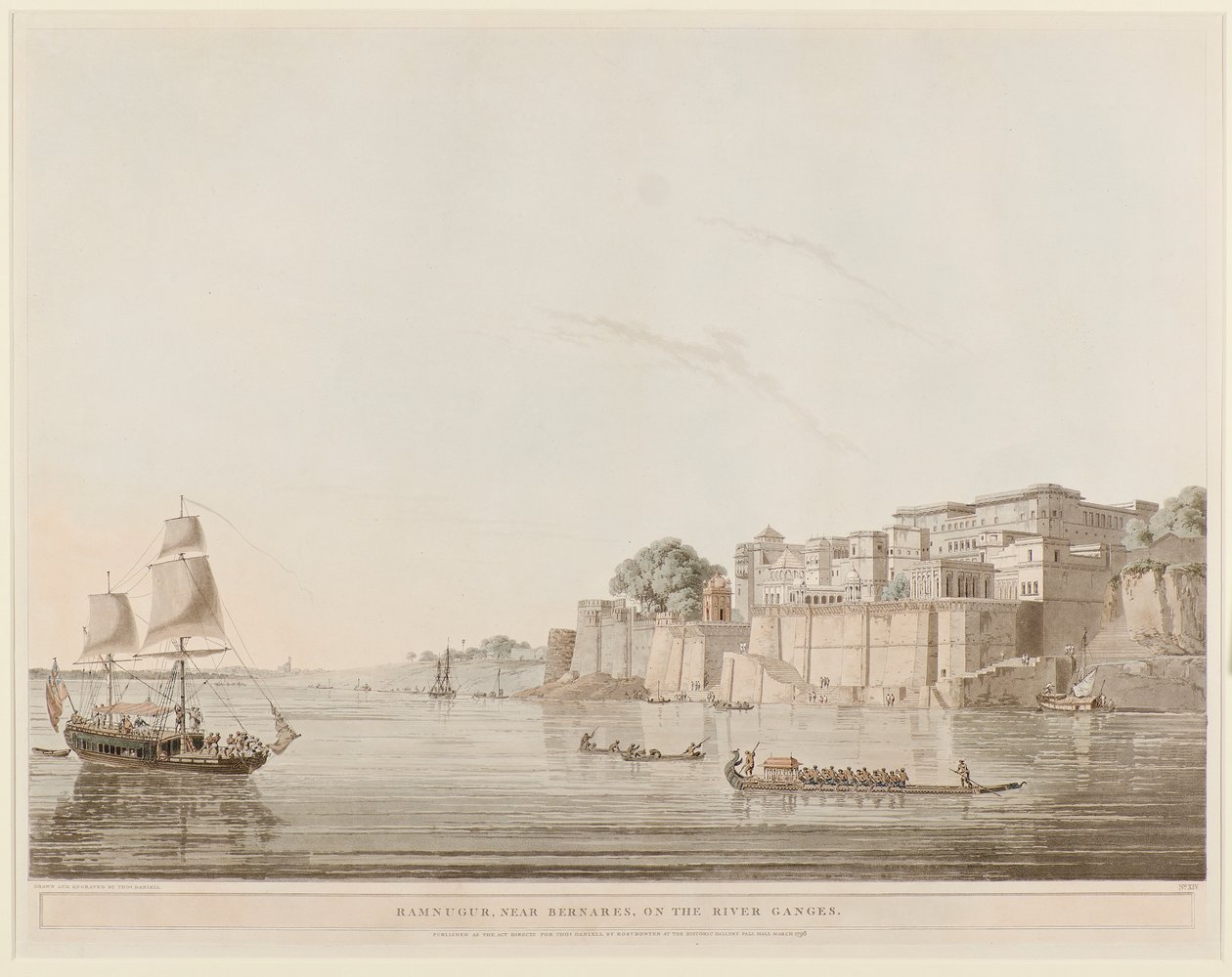 Ramnagar, nær Benares, ved floden Ganges af Thomas Daniell