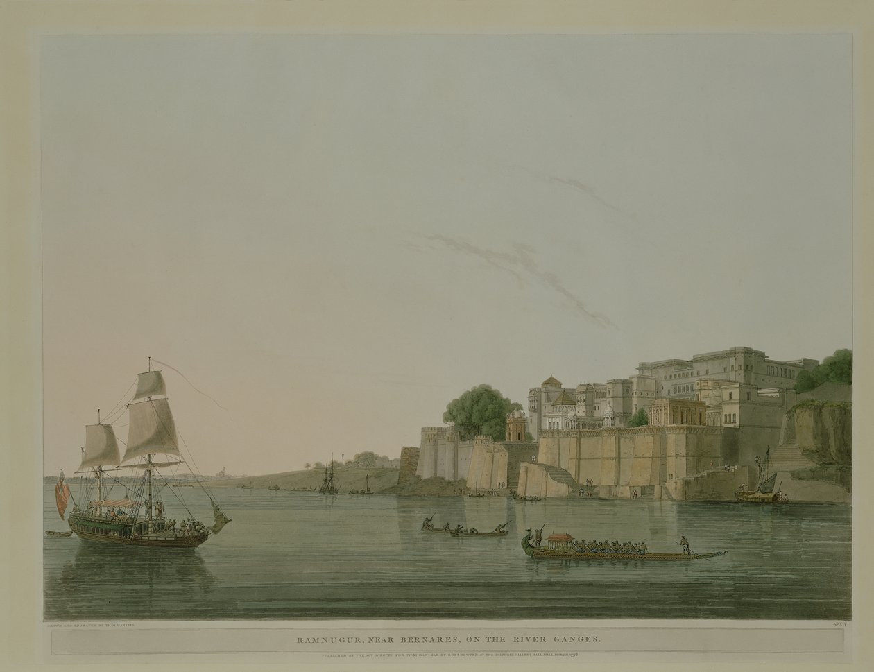 Ramnurgur, nær Benares ved floden Ganges, 1796 af Thomas Daniell