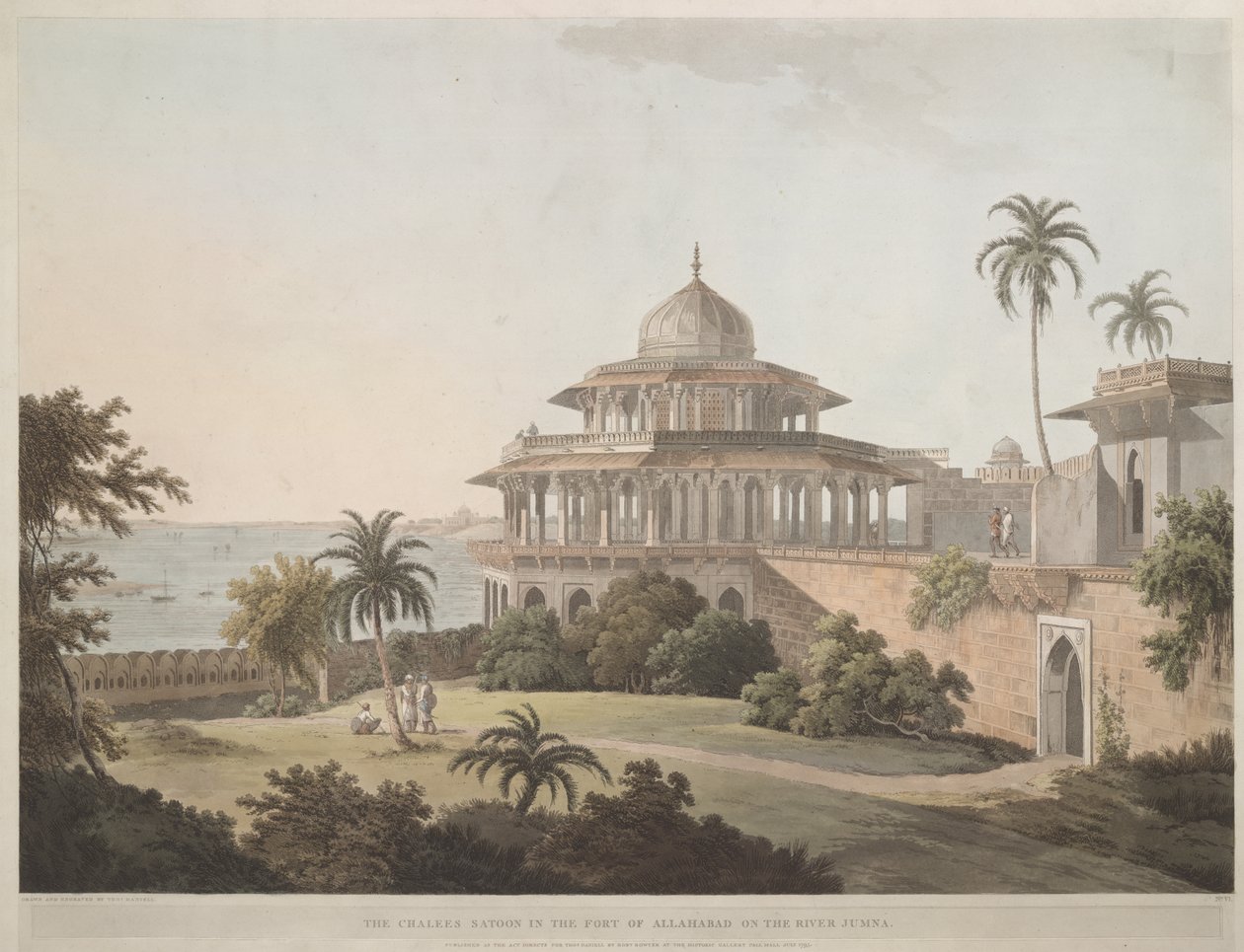 Chalees Satoon i fortet i Allahabad ved floden Jumna af Thomas Daniell