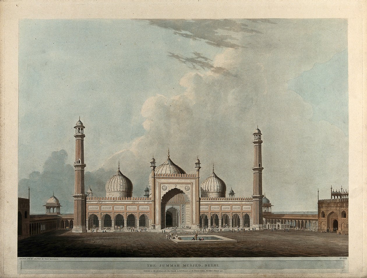 Jummah Musjed, Delhi af Thomas Daniell