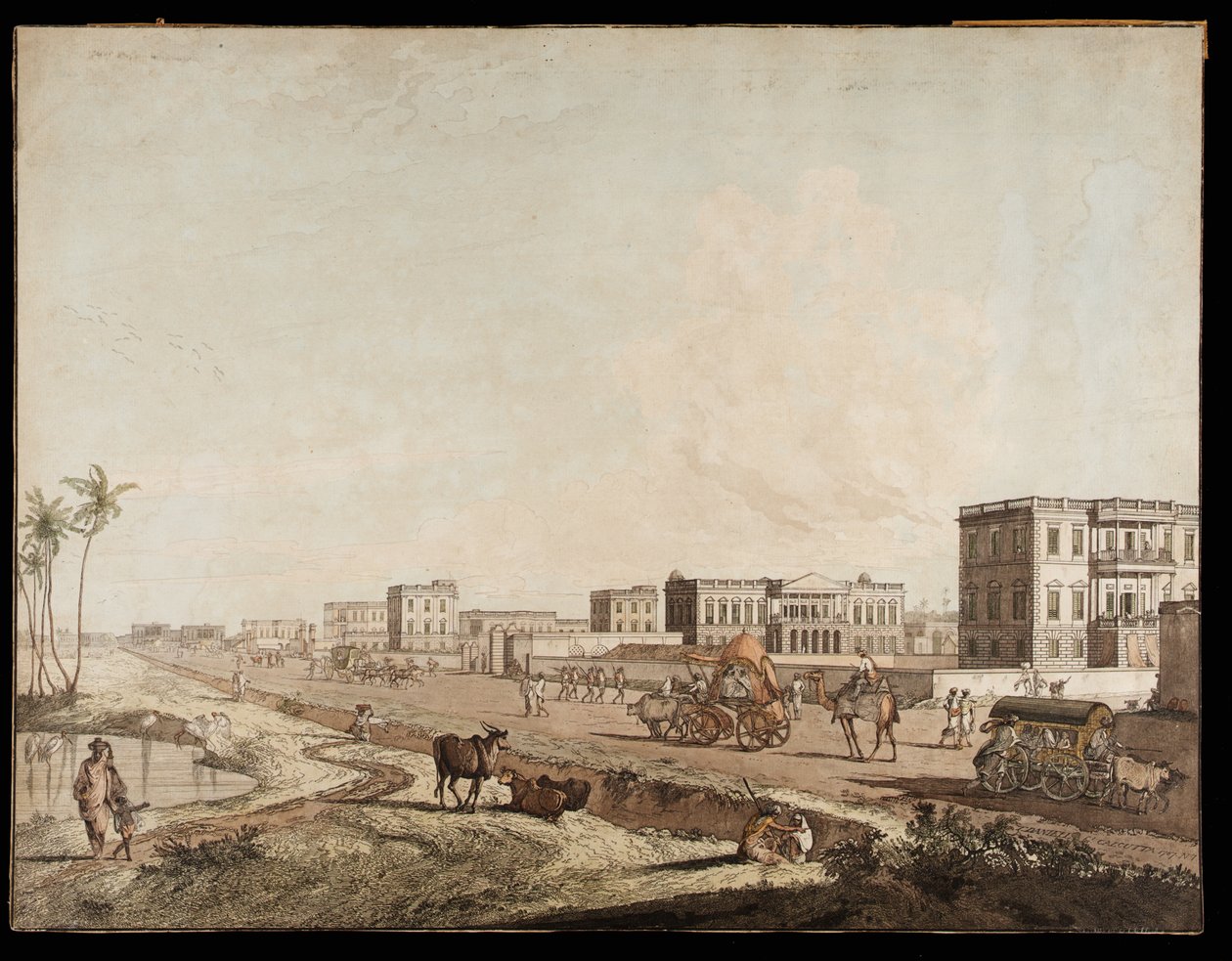 De nye bygninger ved Chouringhee fra Views of Calcutta, 1787 af Thomas Daniell