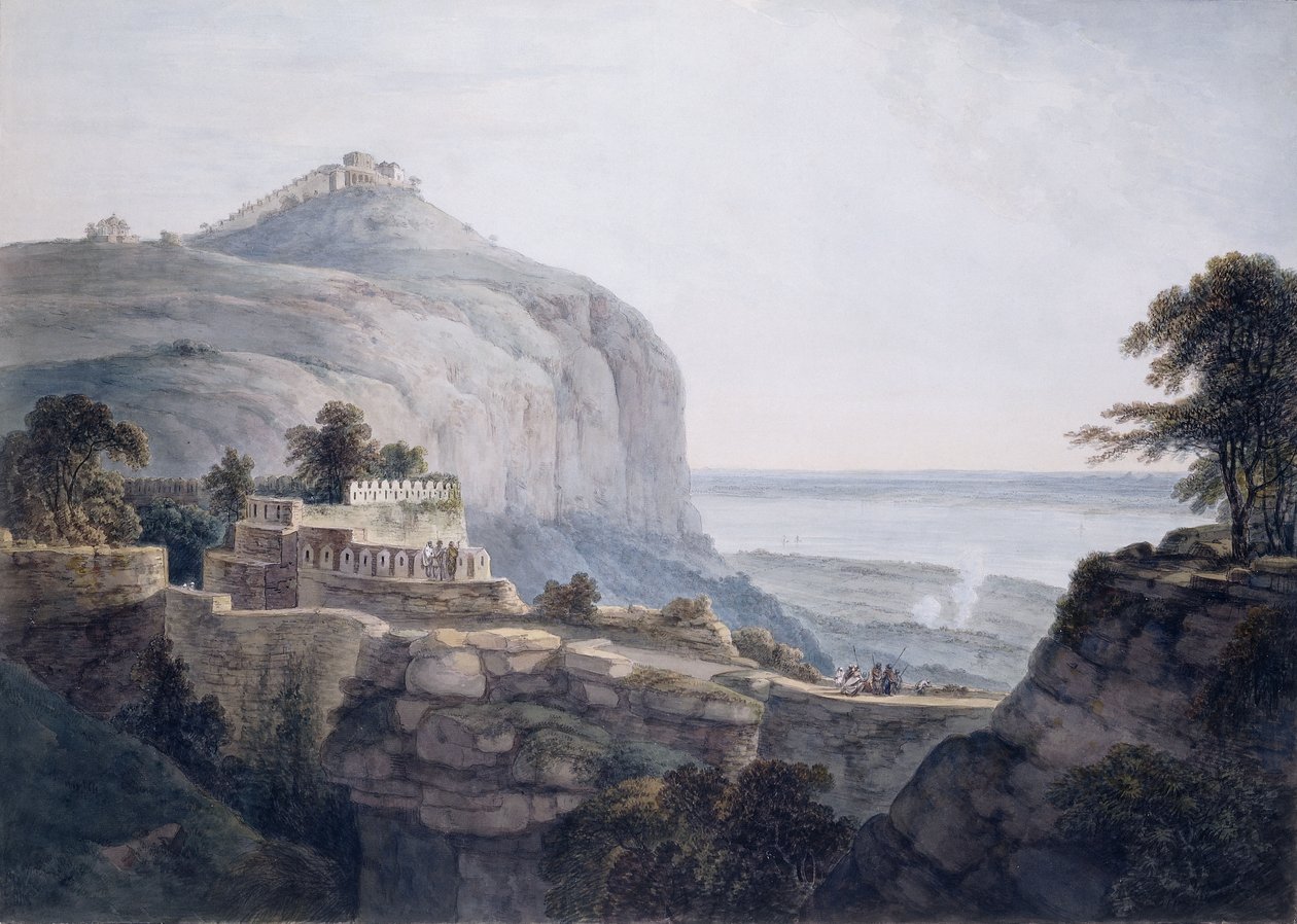 Den nordvestlige udsigt over Rohtasgarh, Bihar, af Thomas Daniell