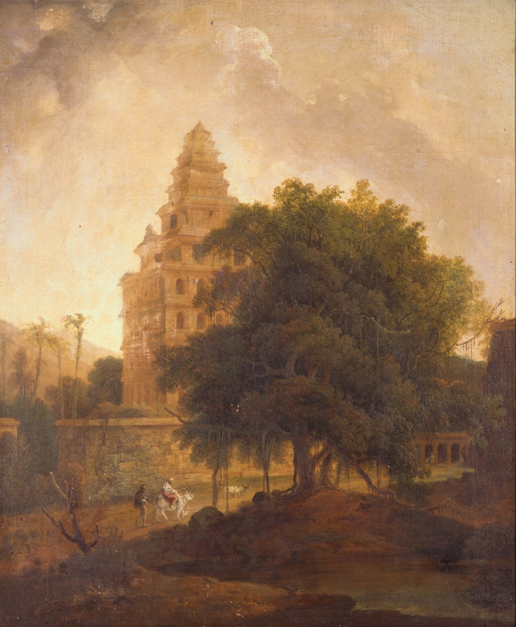 Rejsende på en sti ved Kalyan Mahal, Gingee, Tamil Nadu af Thomas Daniell
