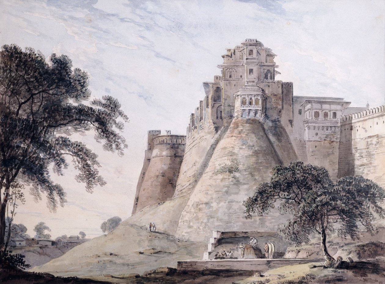 Udsigt over fortet, Jaunpur, Uttar Pradesh, af Thomas Daniell