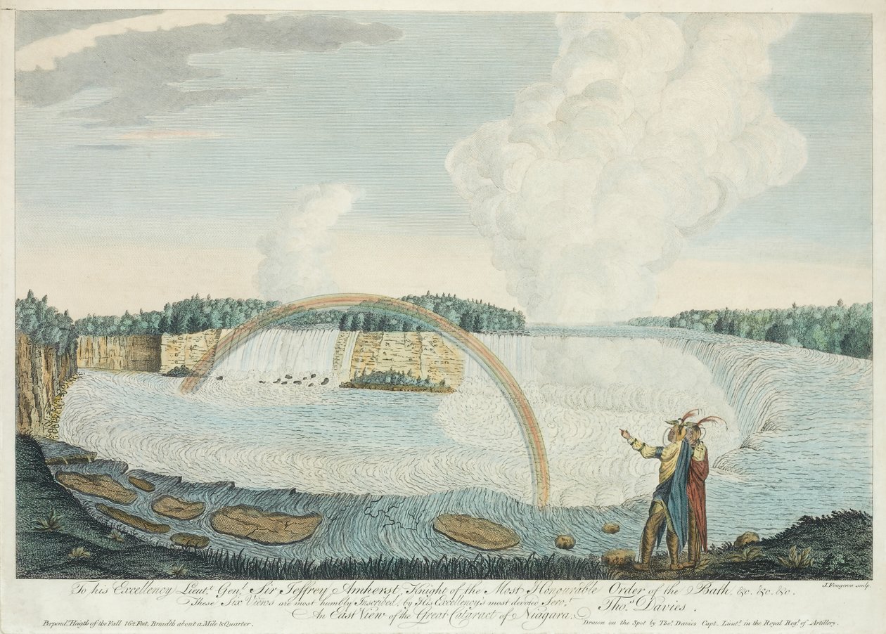 En østlig udsigt over den store grå stær i Niagara, indgraveret af J. Fougeron, ca. 1763-68 af Thomas Davies