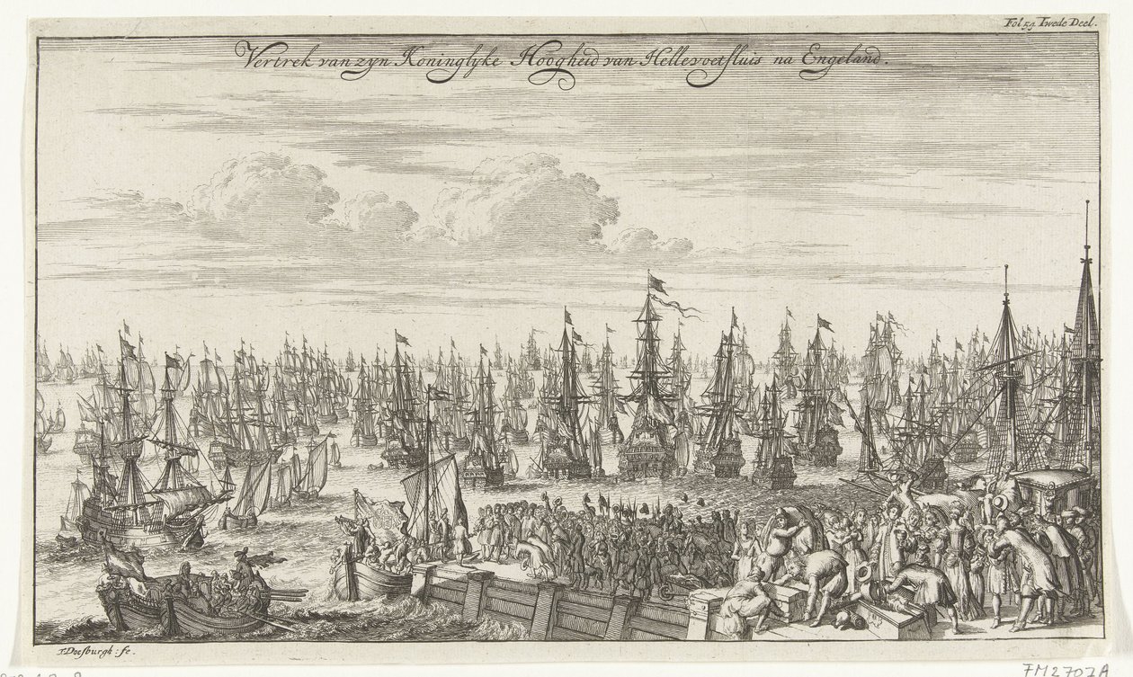 Vilhelm III af Hellevoetsluis afrejse til England, 1688 Hans Kongelige Højhed af Hellevoetsluis afgang efter England (titel på objekt) af Thomas Doesburgh