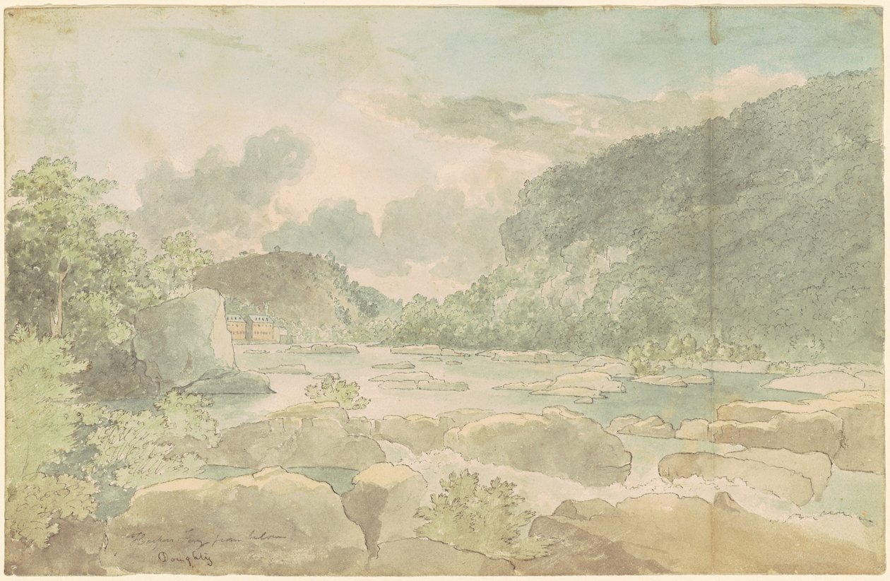 Harpers Ferry from Below, ca. 1825-26 (pen & blæk med akvarel på papir) af Thomas Doughty
