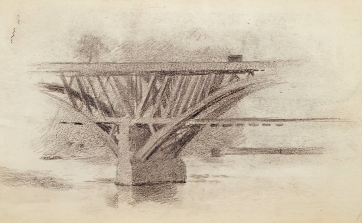 Tegning af Girard Avenue BridgeVerso Sketch Of An Oar, ca. 1871. af Thomas Eakins