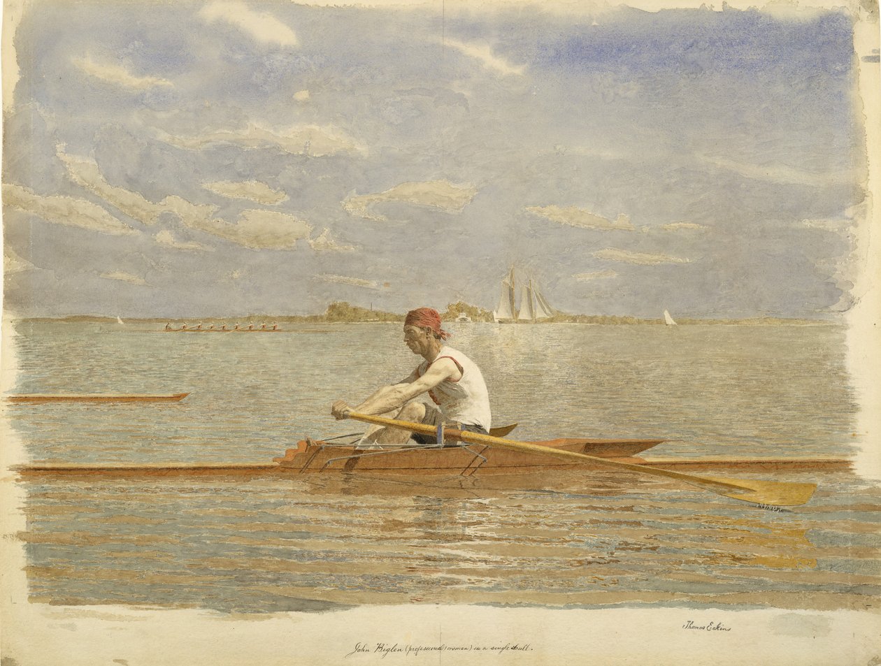 John Biglin i en enkeltsculler, ca. 1873. af Thomas Eakins