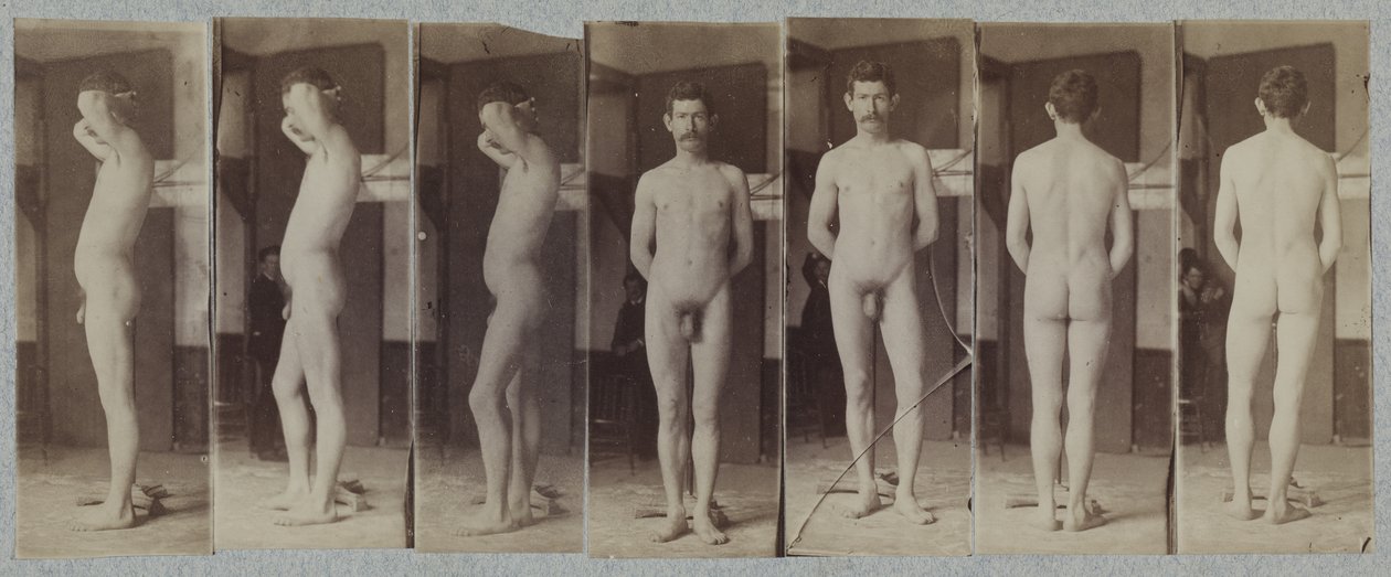 Fotografier af en stående mandlig nøgenmodel („Joseph Smith“) af Thomas Eakins