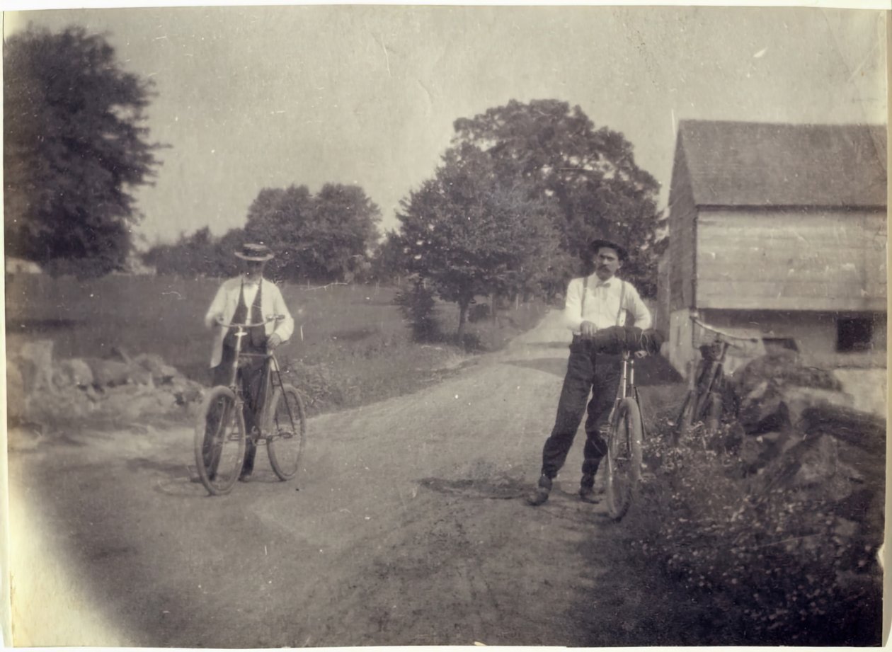 Samuel Murray og Benjamin Eakins på cykler, ca. 1895-1899. af Thomas Eakins