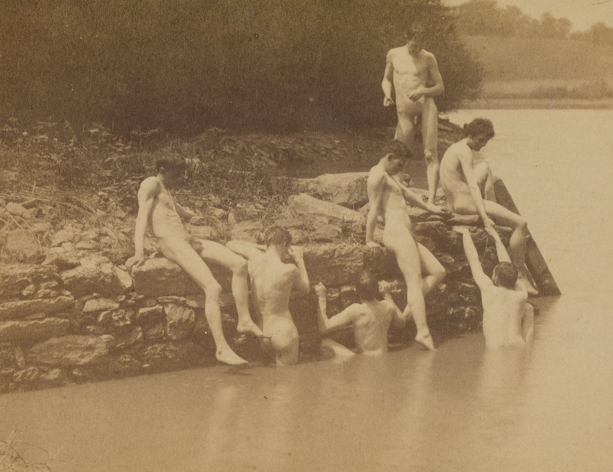 Thomas Eakins og mandlige nøgne modeller på stedet for „Svømning“ af Thomas Eakins