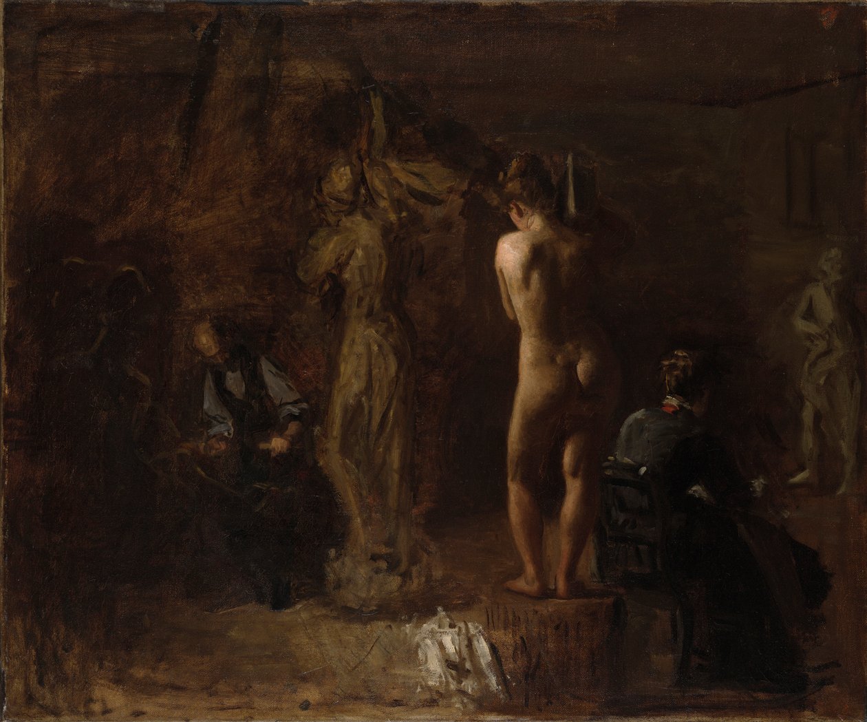 William Rush udskærer sin allegoriske figur af Schuylkill-floden, studie af Thomas Eakins