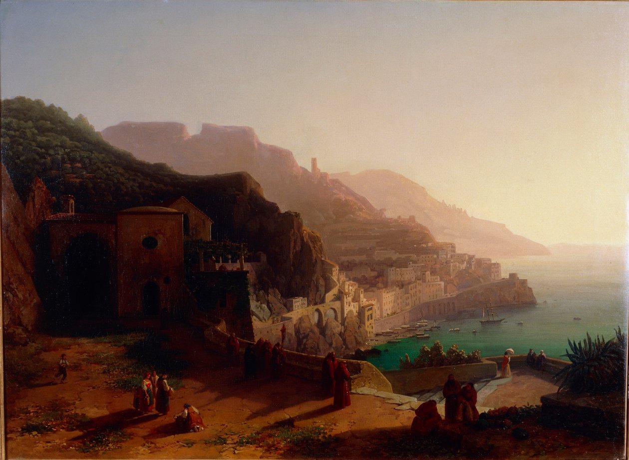 Udsigt over Amalfi og Amalfikysten (olie på lærred) af Thomas Ender