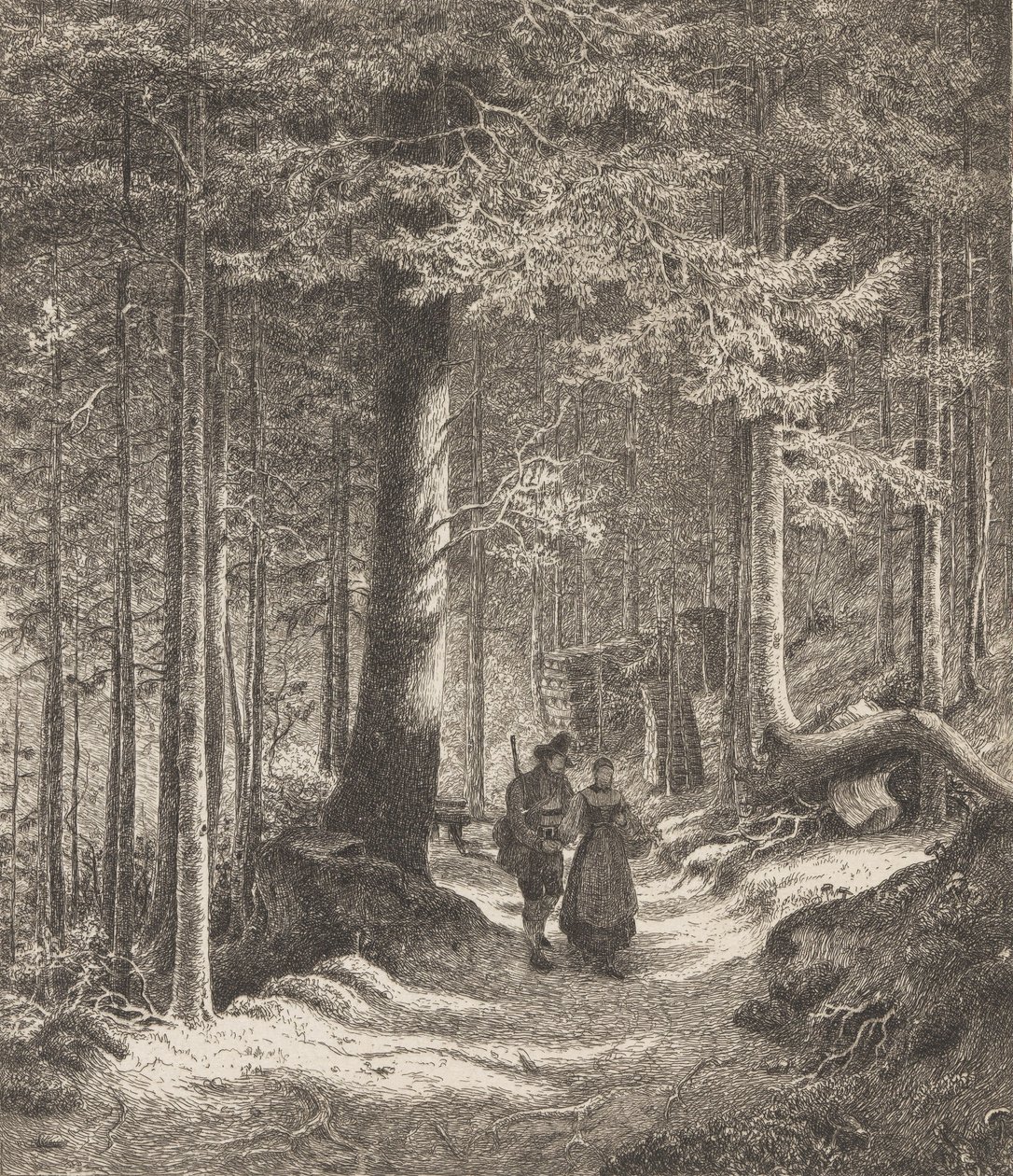 Skovinteriør med to figurer af Thomas Fearnley