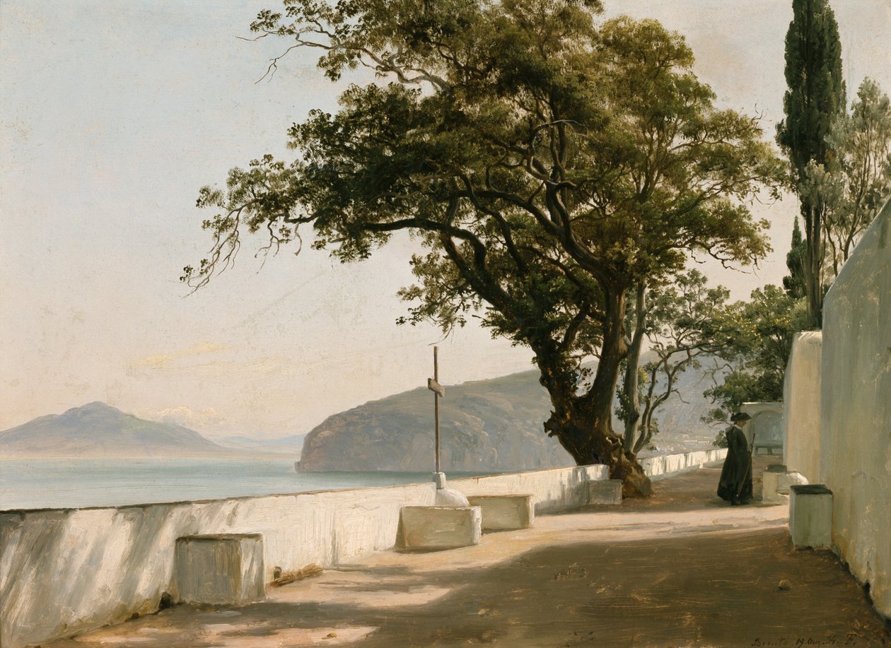 Terrasse med egetræ af sten, Sorrento af Thomas Fearnley