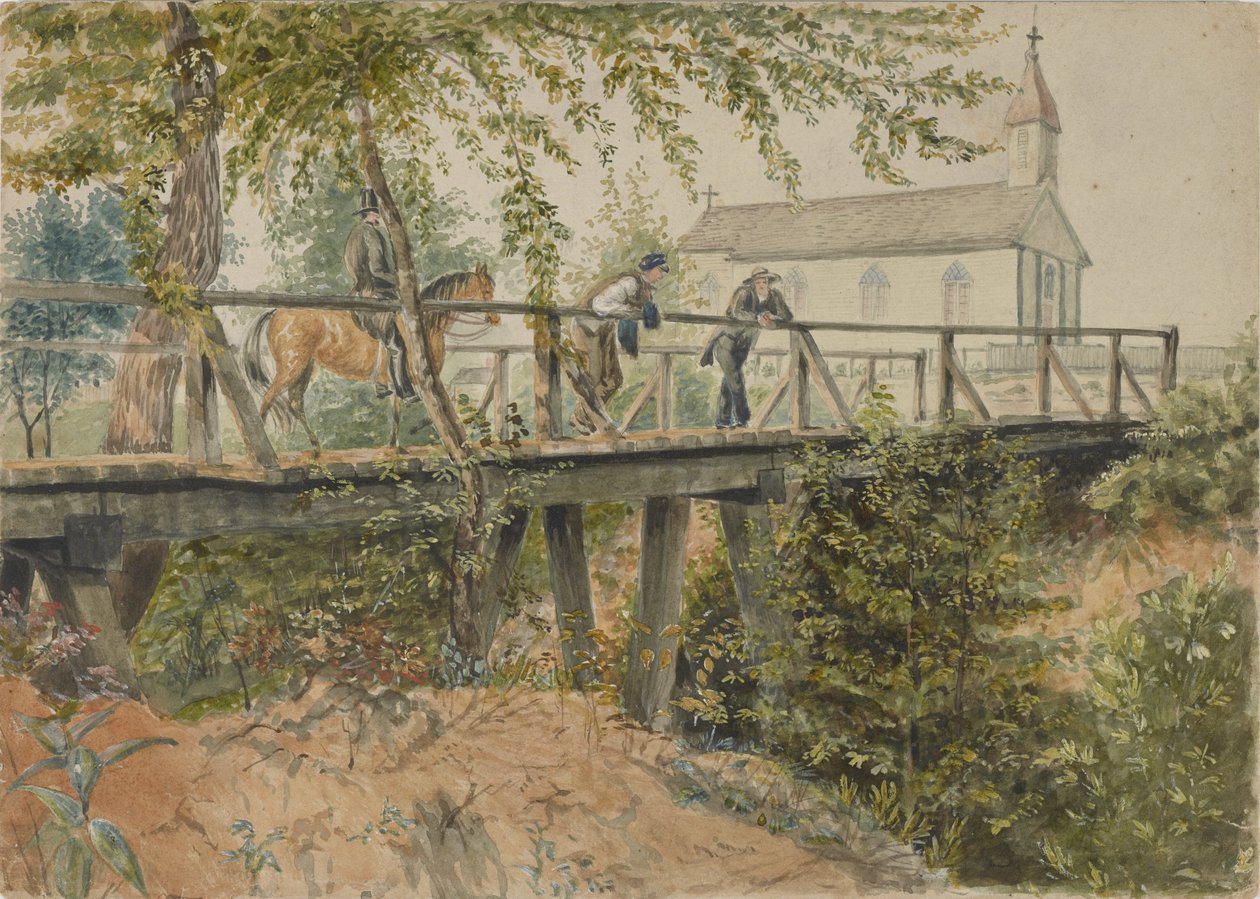 Den katolske kirke, Houston, Texas, 25. marts 1852 (akvarel på papir) af Thomas Flintoff