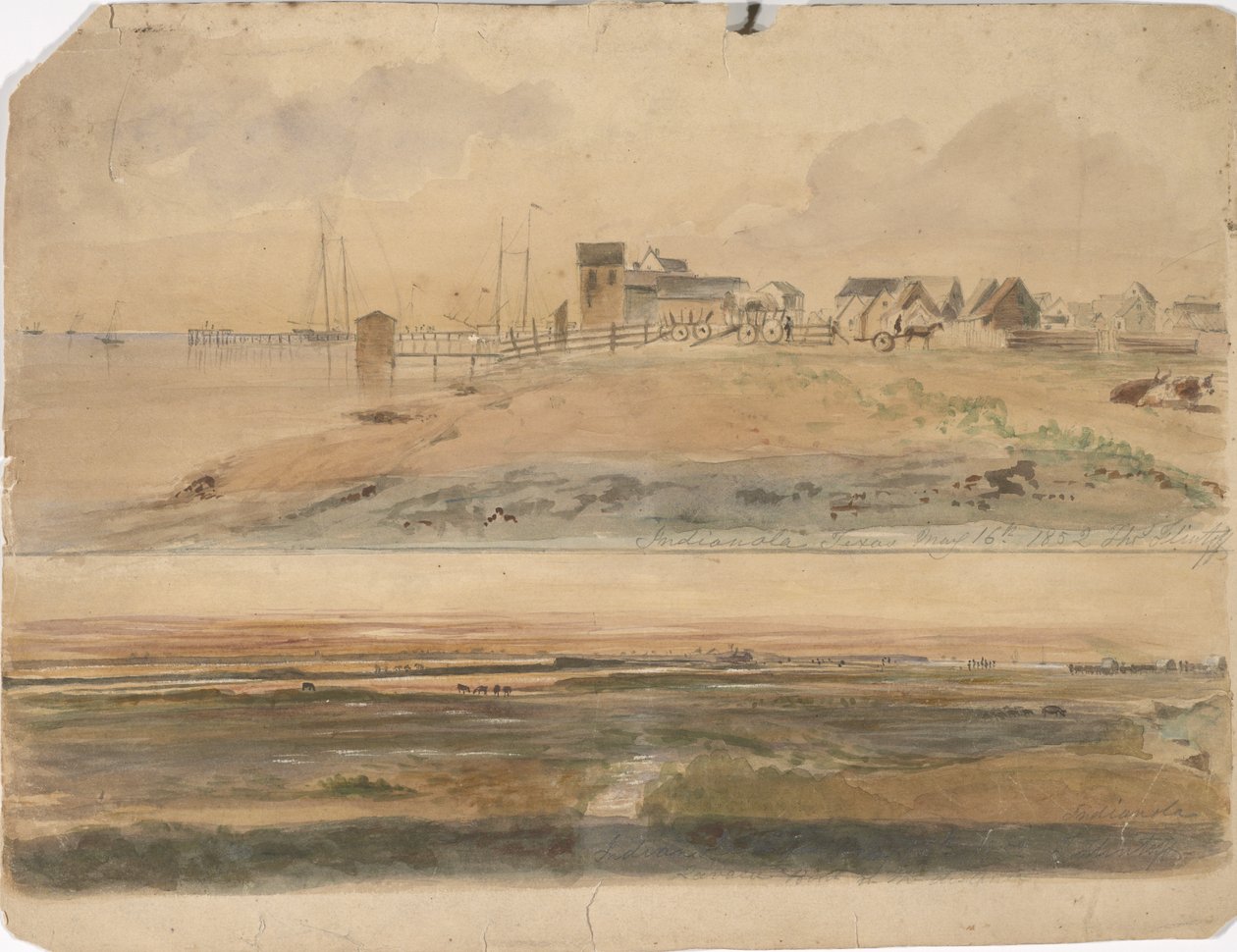Indianola, Texas og Indianola med Lavaca Point i det fjerne, 16. maj 1852 (akvarel på papir) af Thomas Flintoff